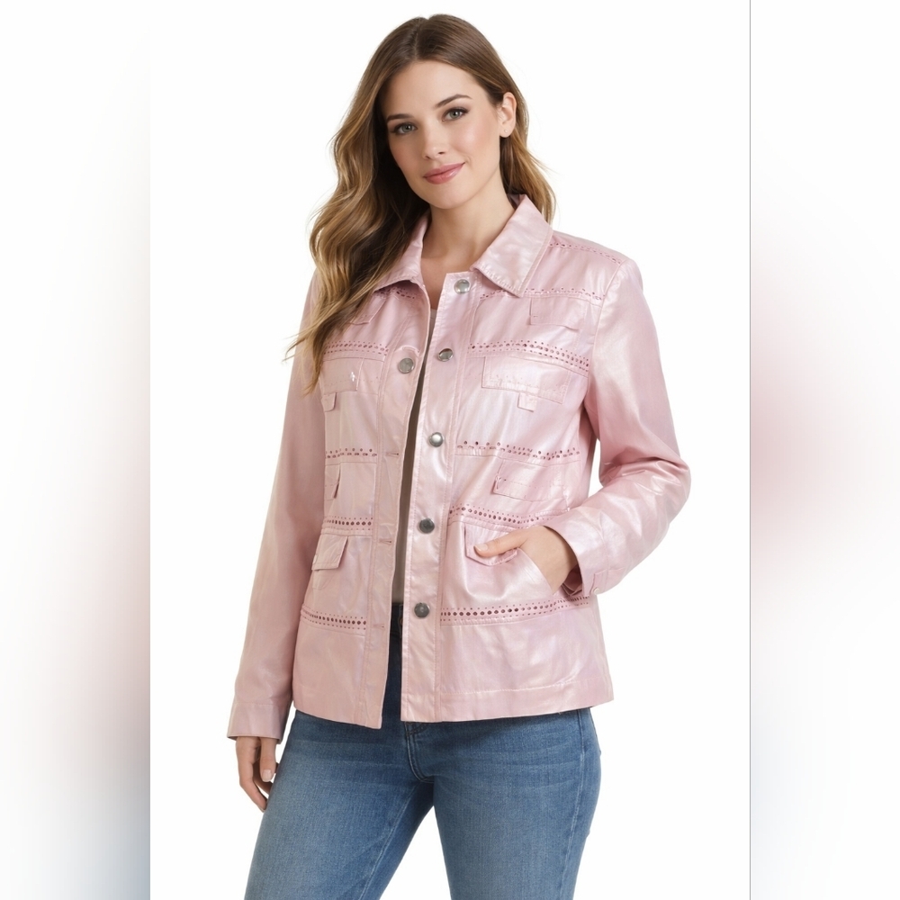 City Girl By Nancy Bolen Metallic Pink Laser Cut Jacket XL